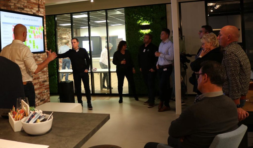 Groepsdiscussie voor scherm met motivatiematrix grafiek.